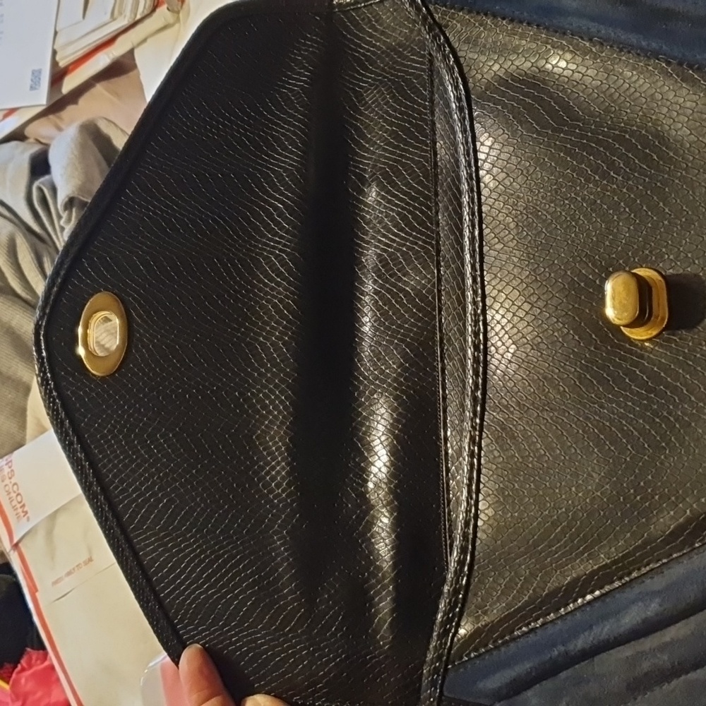 Vtg 80s Mock Croc Suede Satchel Tote - Picture 4 of 9